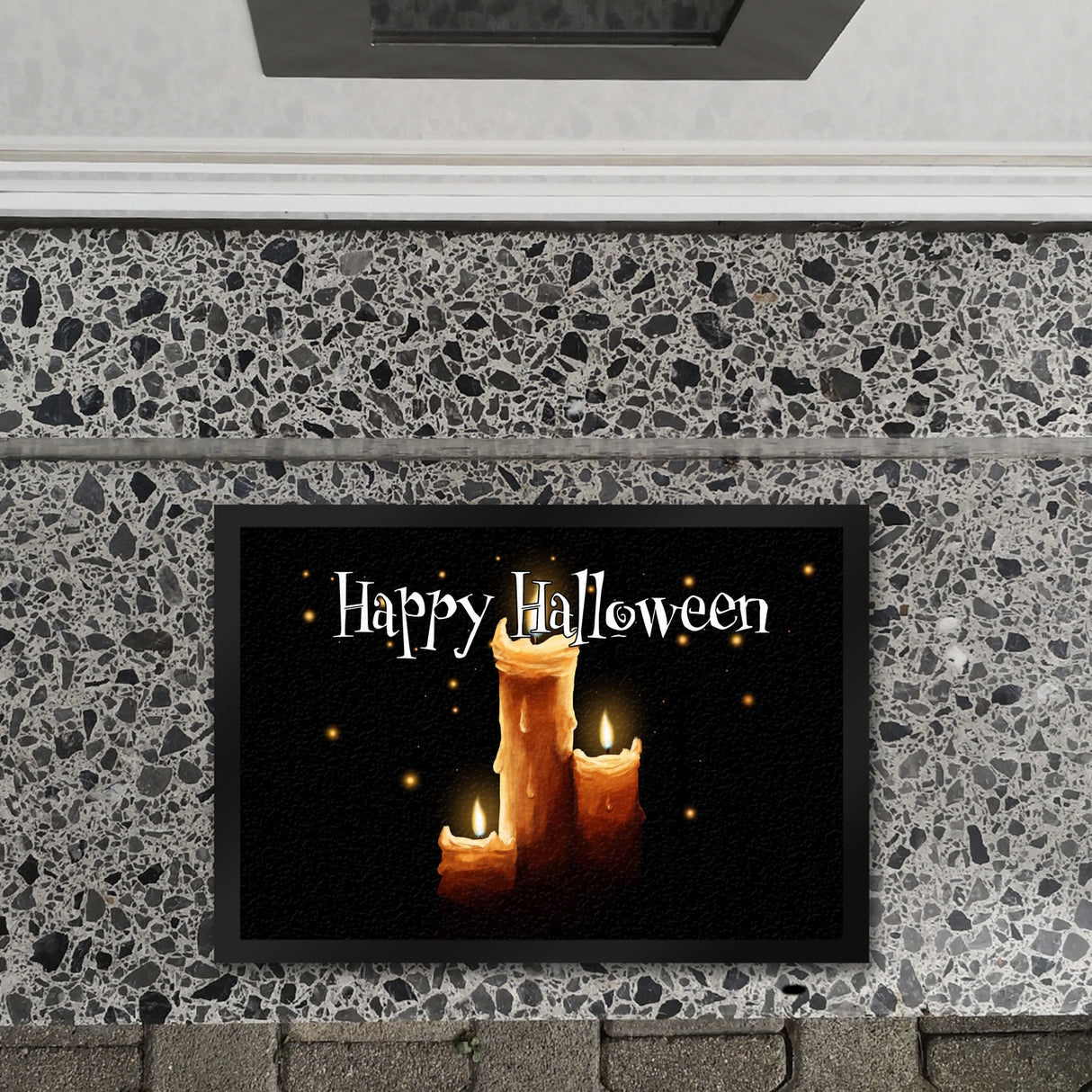 Fußmatte in 35x50 cm mit Kerze Motiv und Happy Halloween Schriftzug