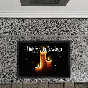 Fußmatte in 35x50 cm mit Kerze Motiv und Happy Halloween Schriftzug