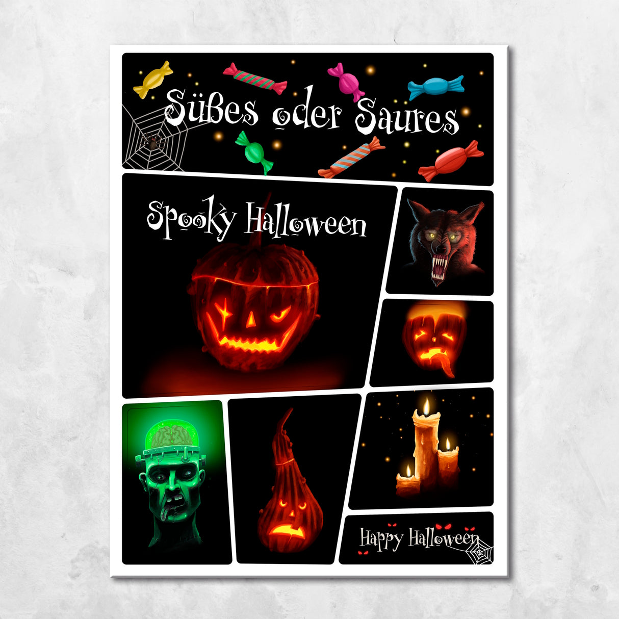 Kühlschrankmagnete 8er Set mit gruseligen Halloween Monstern und Motiven