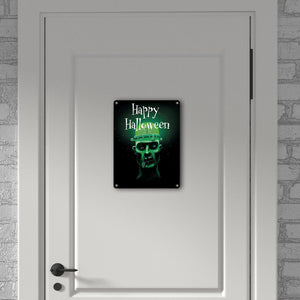 Metallschild in 15x20 cm mit gruseligem Zombie Motiv und Happy Halloween Schriftzug