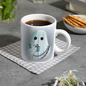 Kaffeebecher mit lustigem Motiv und Spruch - Auch Geister brauchen Kaffee -