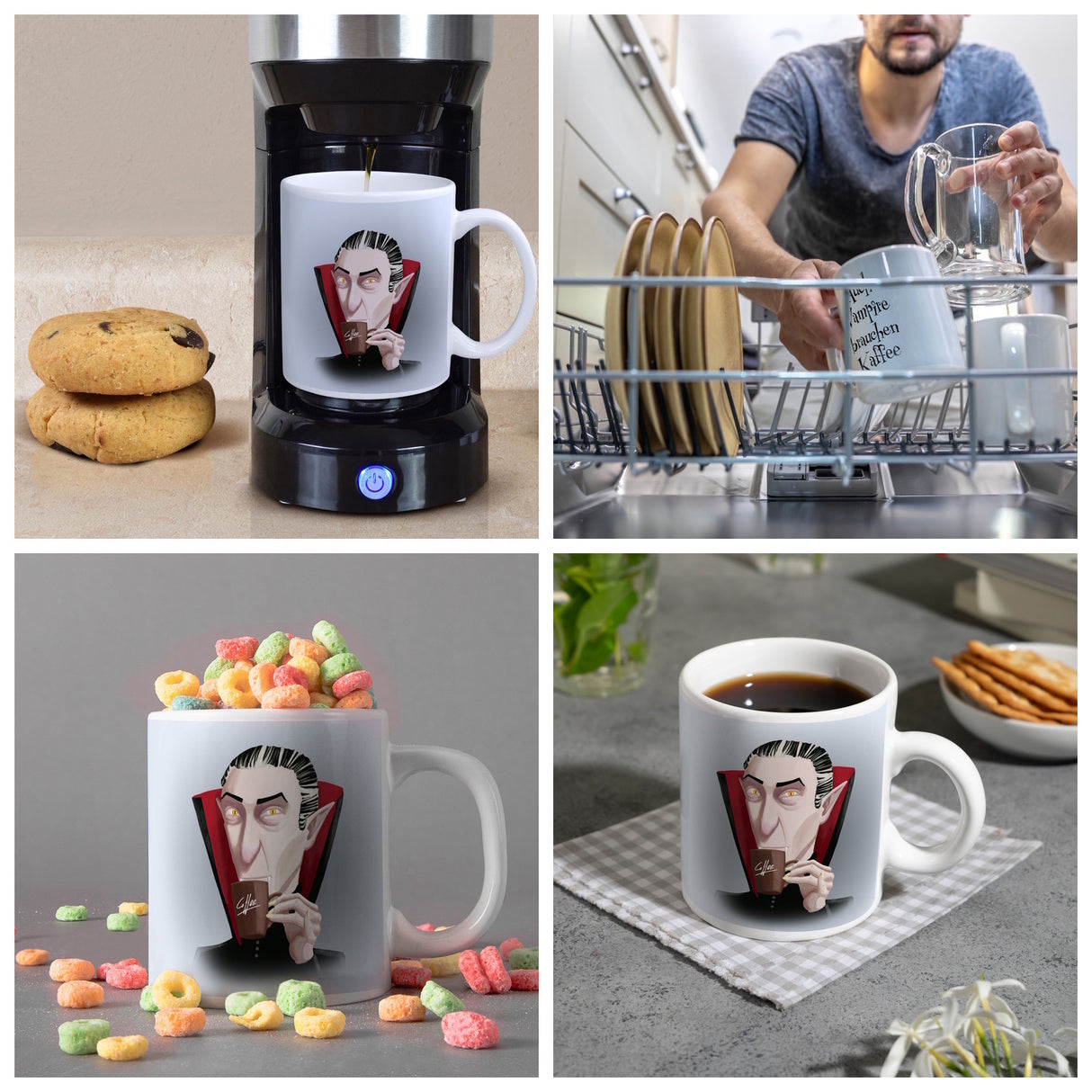 Kaffeebecher mit lustigem Motiv und Spruch - Auch Vampire brauchen Kaffee -