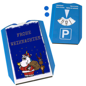 Frohe Weihnachten Parkscheibe mit Einhorn Weihnachtsmann und Rentier Motiv