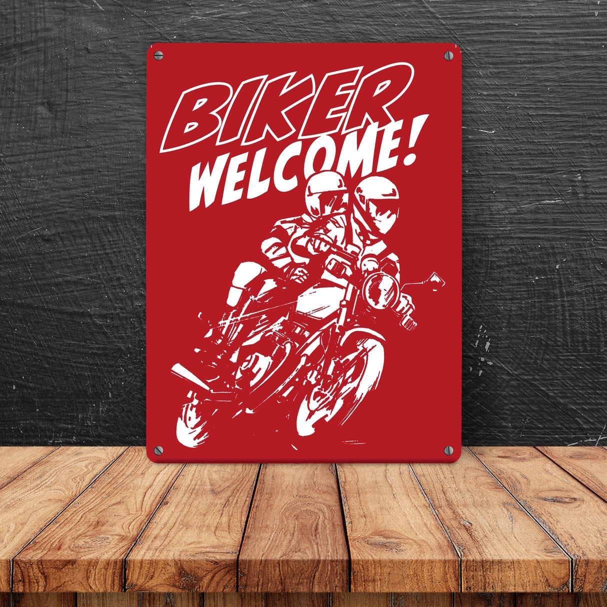 Biker Welcome Metallschild zum Thema Motorrad fahren und frei sein