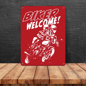 Biker Welcome Metallschild zum Thema Motorrad fahren und frei sein