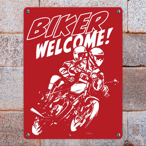 Biker Welcome Metallschild zum Thema Motorrad fahren und frei sein