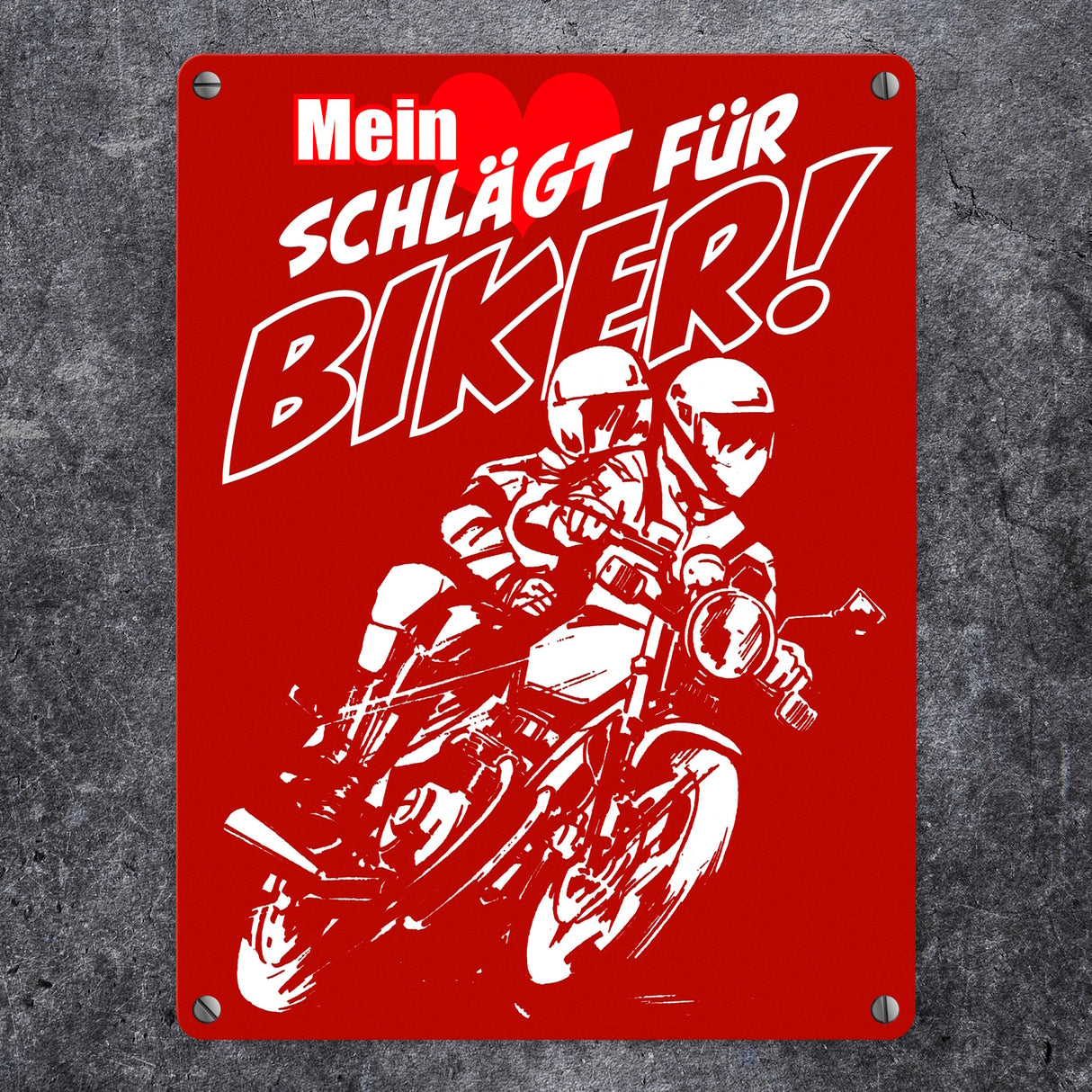 Metallschild mit Motorrad Mein Herz schlägt für Biker