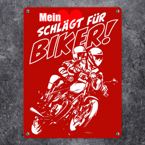 Metallschild mit Motorrad Mein Herz schlägt für Biker