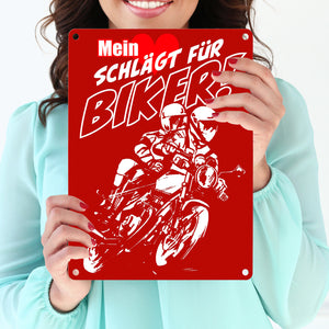 Metallschild mit Motorrad Mein Herz schlägt für Biker