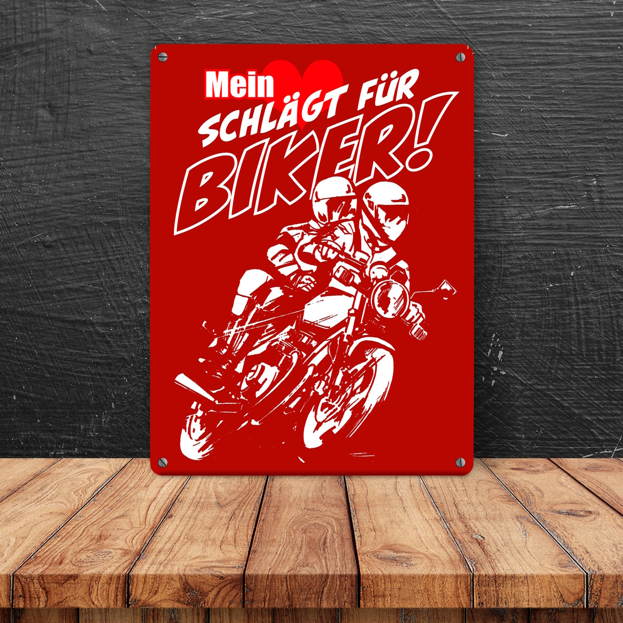 Metallschild mit Motorrad Mein Herz schlägt für Biker