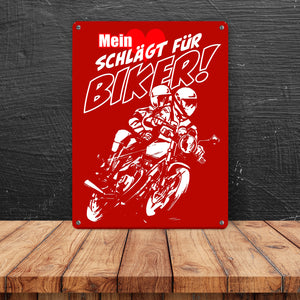 Metallschild mit Motorrad Mein Herz schlägt für Biker