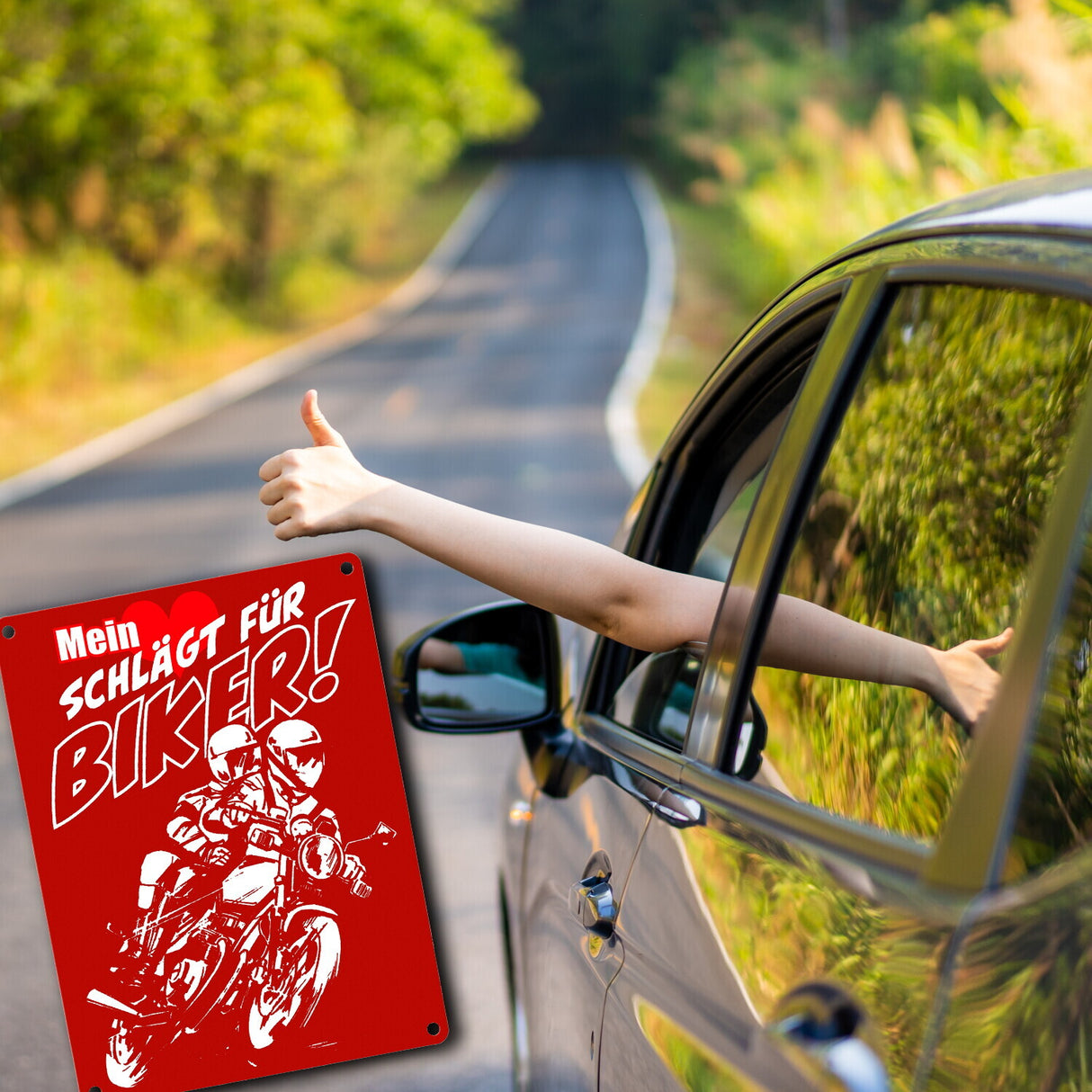 Metallschild mit Motorrad Mein Herz schlägt für Biker