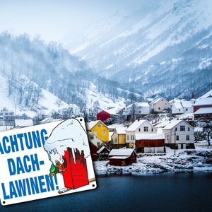 Warnschild für den Winter Achtung Dachlawinen! Mit Comic Vogelhaus