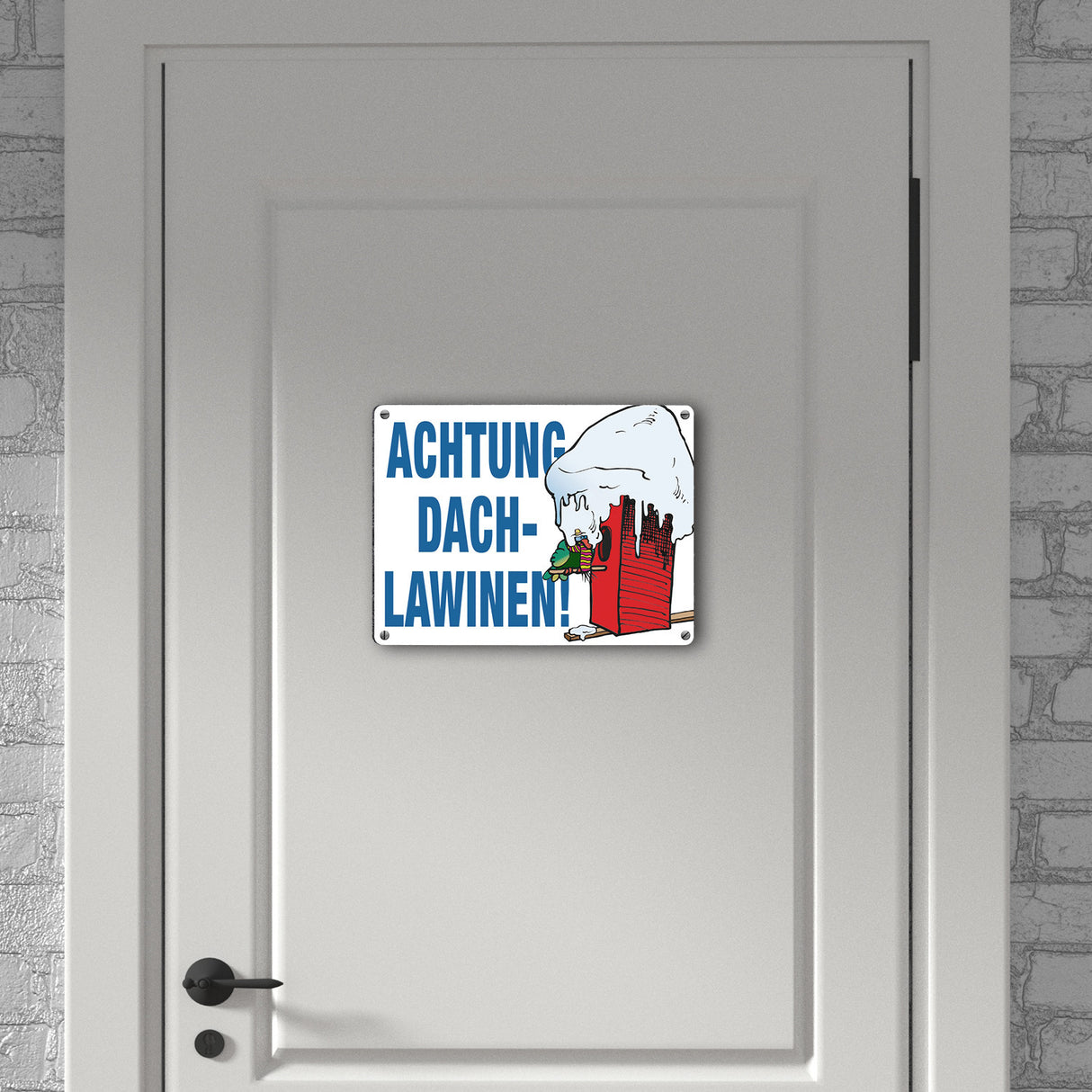 Warnschild für den Winter Achtung Dachlawinen! Mit Comic Vogelhaus