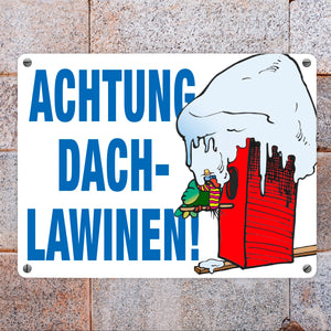 Warnschild für den Winter Achtung Dachlawinen! Mit Comic Vogelhaus