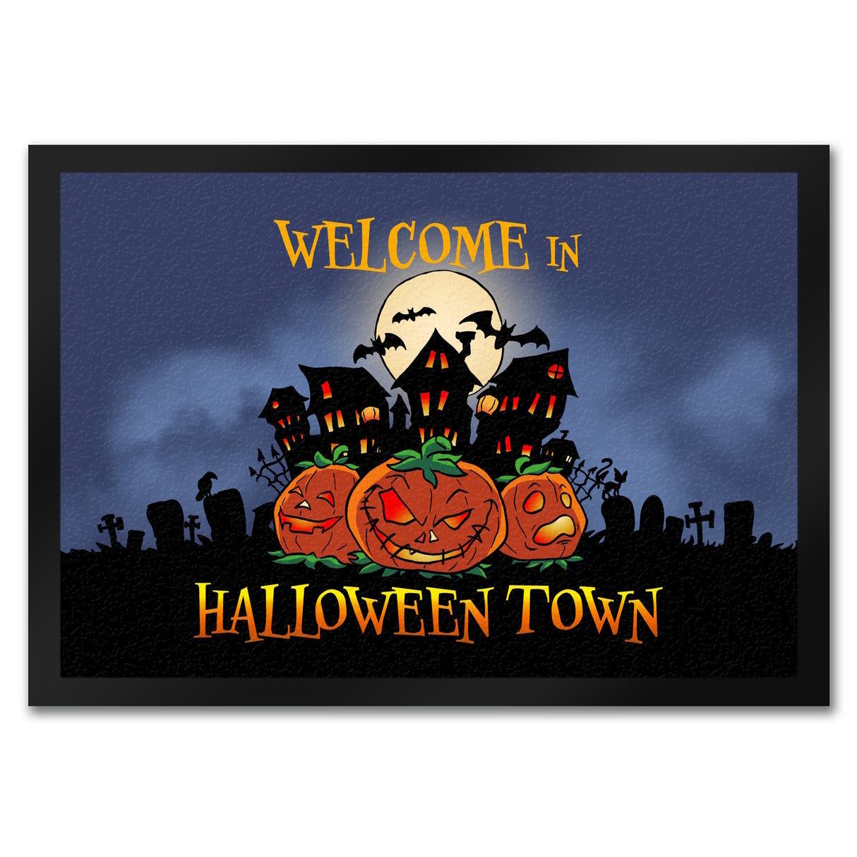 Fußmatte mit gruseligen Halloween Design und Spruch - Welcome in Halloween Town