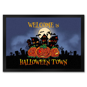 Fußmatte mit gruseligen Halloween Design und Spruch - Welcome in Halloween Town