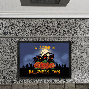 Fußmatte mit gruseligen Halloween Design und Spruch - Welcome in Halloween Town