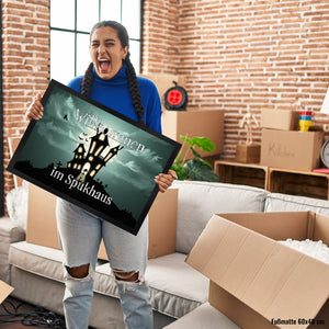 Fußmatte mit gruseligem Halloween Motiv und Spruch - Willkommen im Spukhaus
