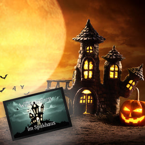 Fußmatte mit gruseligem Halloween Motiv und Spruch - Willkommen im Spukhaus