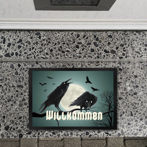 Fußmatte mit düsterem Raben Motiv und Schriftzug - Willkommen