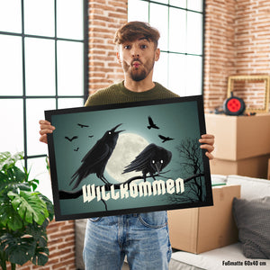 Fußmatte mit düsterem Raben Motiv und Schriftzug - Willkommen