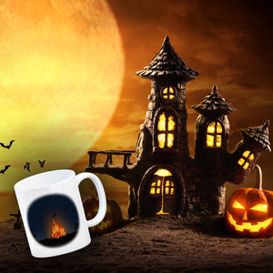 Kaffeetasse mit gruseligem Hexenfeuer Motiv und Spruch - Happy Halloween