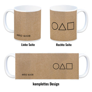 Kaffeebecher mit Serienmotiv Tintenfisch Kreis Dreieck Viereck Südkorea