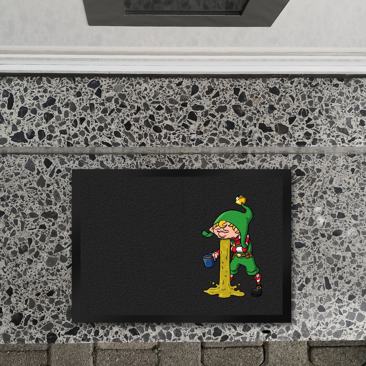 Fußmatte mit lustigem Weihnachtsmotiv - kotzender Weihnachtswichtel