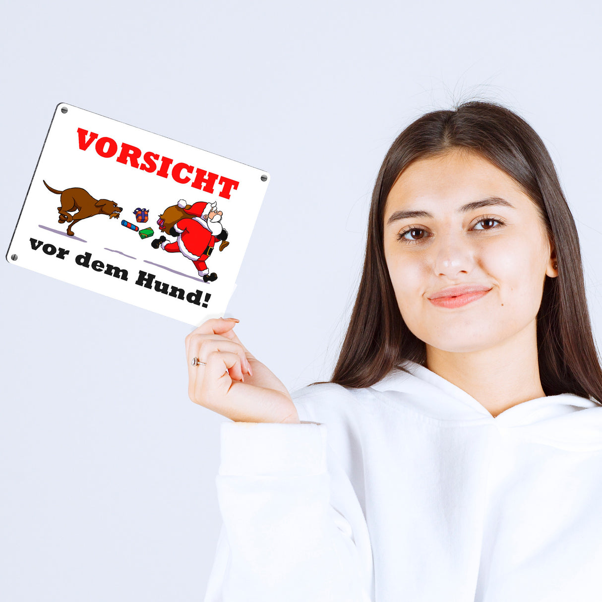 Metallschild mit Spruch und Weihnachtsmotiv - Vorsicht vor dem Hund!
