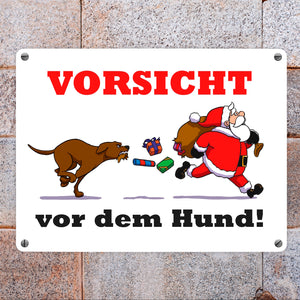 Metallschild mit Spruch und Weihnachtsmotiv - Vorsicht vor dem Hund!