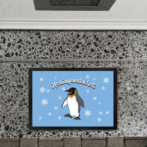 Fußmatte mit niedlichem Pinguin-Motiv und Schneeflocken - Hereingewatschelt