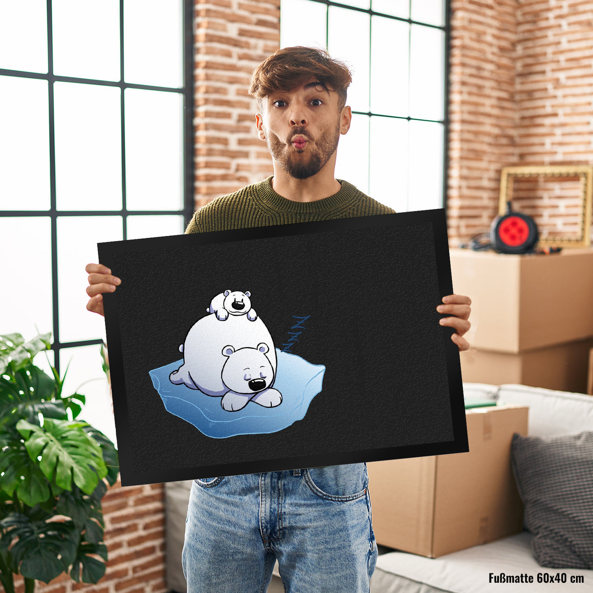Fußmatte mit Winter Motiv von zwei schlafenden Eisbären auf einer Eisscholle