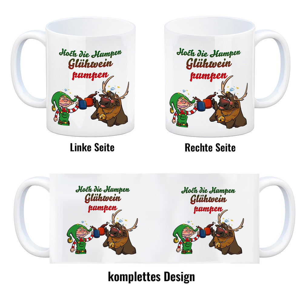 Hoch die Humpen Glühwein pumpen Kaffeebecher mit betrunkenem Rentier & Wichtel