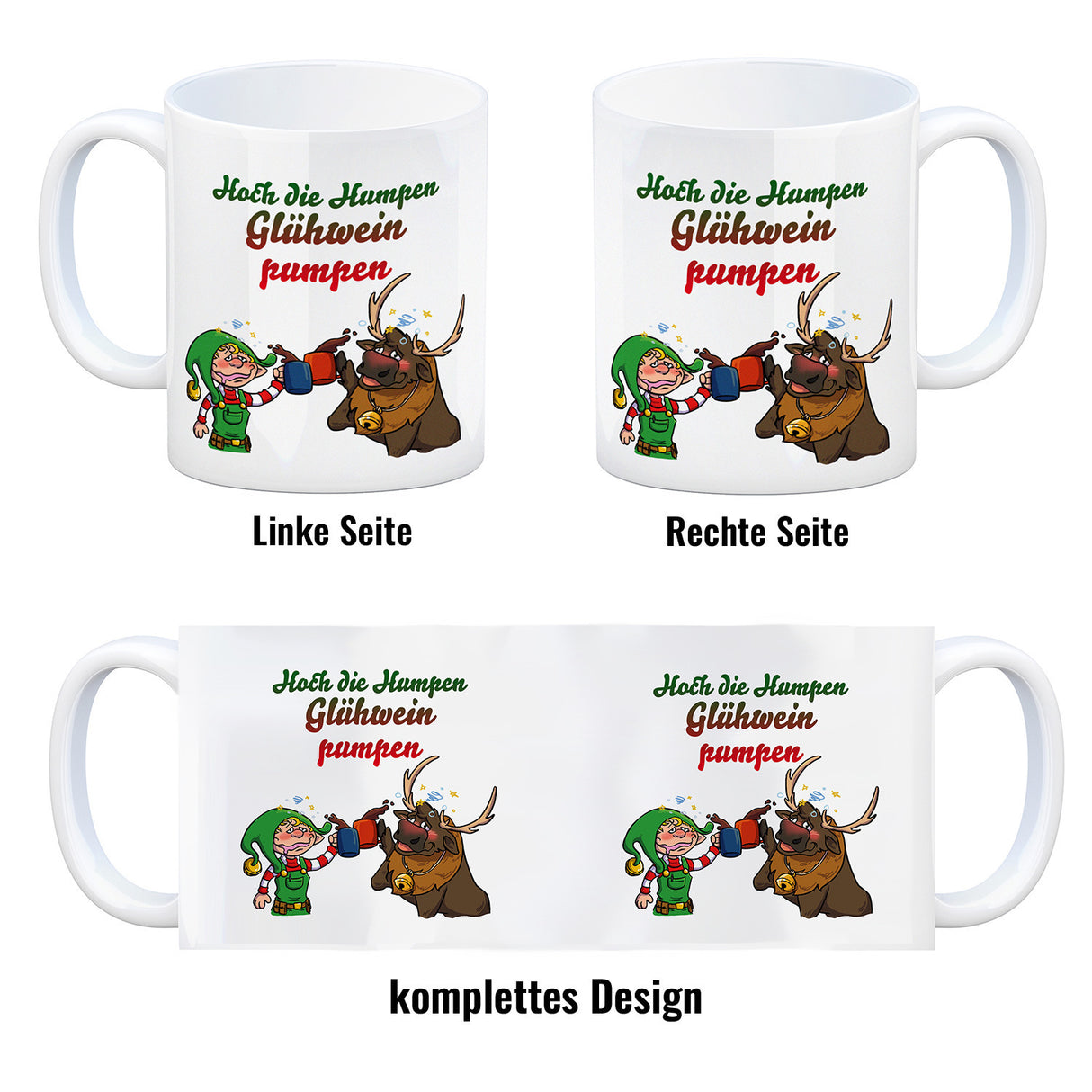 Hoch die Humpen Glühwein pumpen Kaffeebecher mit betrunkenem Rentier & Wichtel