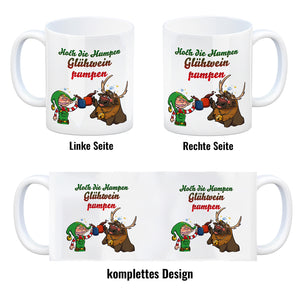 Hoch die Humpen Glühwein pumpen Kaffeebecher mit betrunkenem Rentier & Wichtel