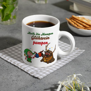 Hoch die Humpen Glühwein pumpen Kaffeebecher mit betrunkenem Rentier & Wichtel
