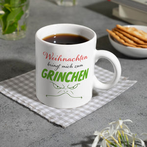 Weihnachten bringt mich zum grinchen Kaffeebecher mit Spruch