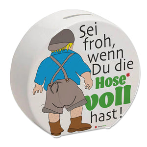 Volle Lederhose Spardose mit Spruch - Hosen voll