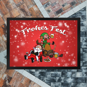 Frohes Fest mit lustigem Weihnachtsmotiv Fußmatte