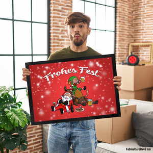 Frohes Fest mit lustigem Weihnachtsmotiv Fußmatte