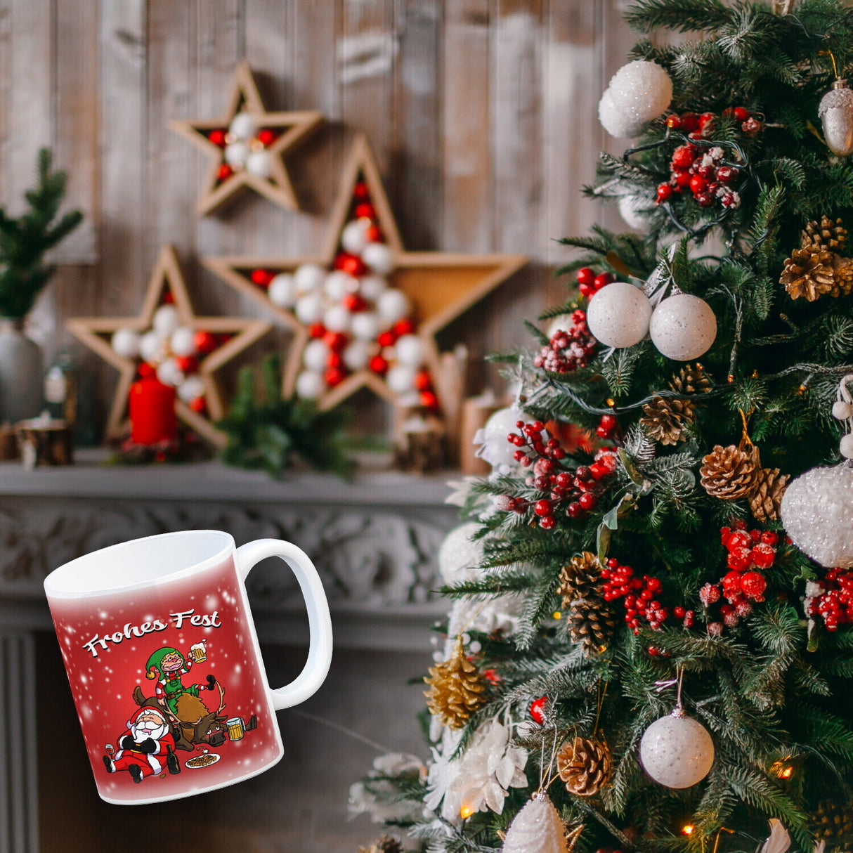 Frohes Fest mit lustigem Weihnachtsmotiv Kaffeebecher