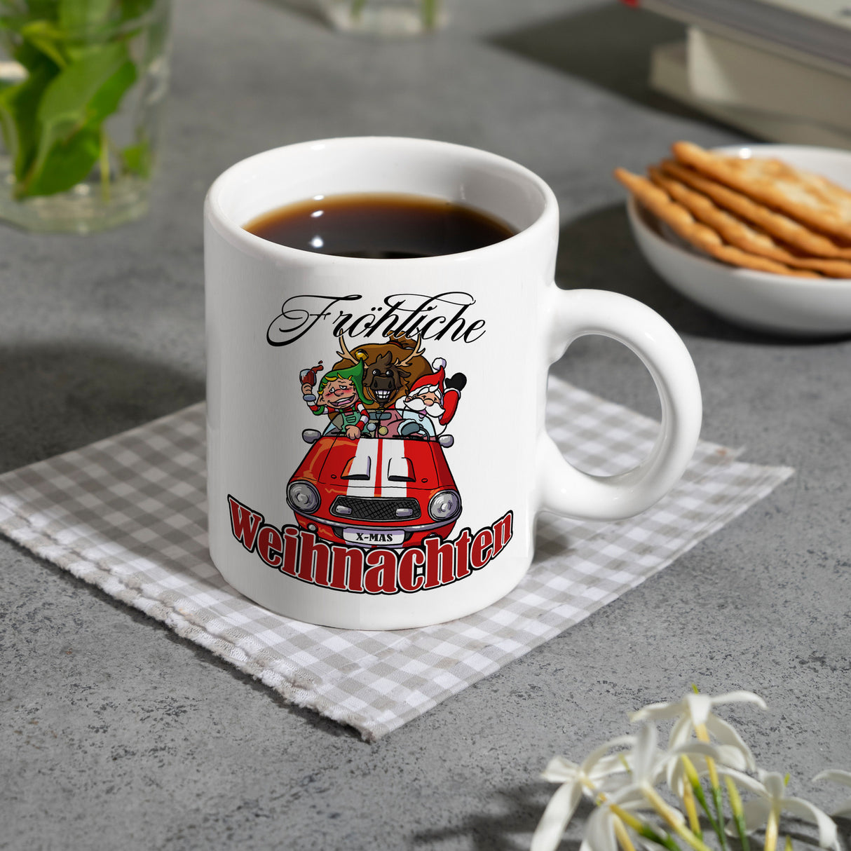 Fröhliche Weihnachten Kaffeebecher mit lustigem Weihnachtsmotiv
