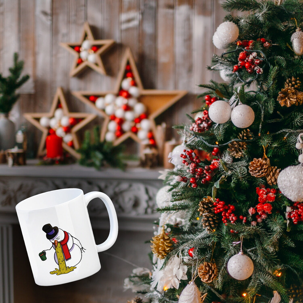 Kotzender Schneemann mit Glühweintasse Weihnachten Kaffeebecher
