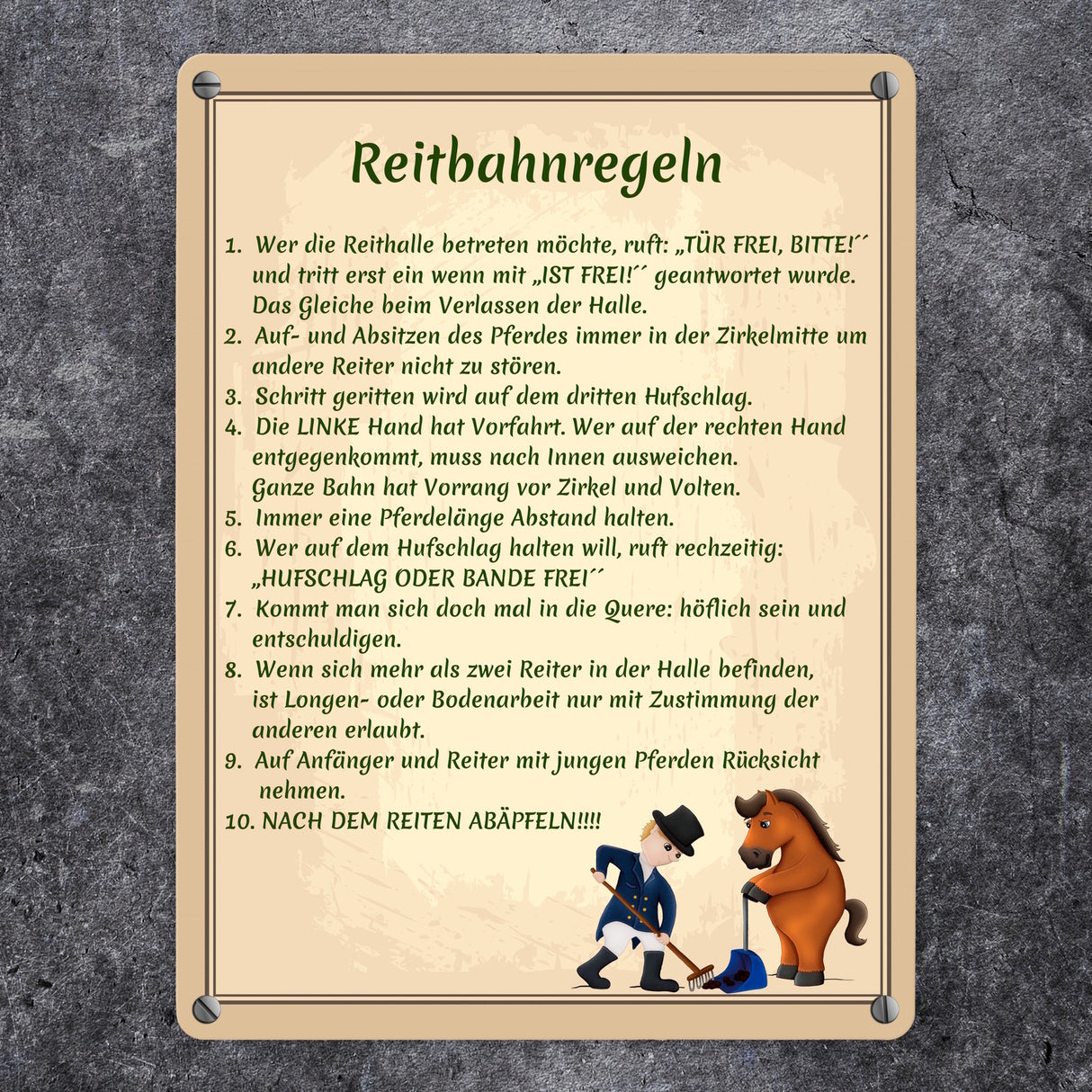 Reitbahnregeln Metallschild in 15x20 cm