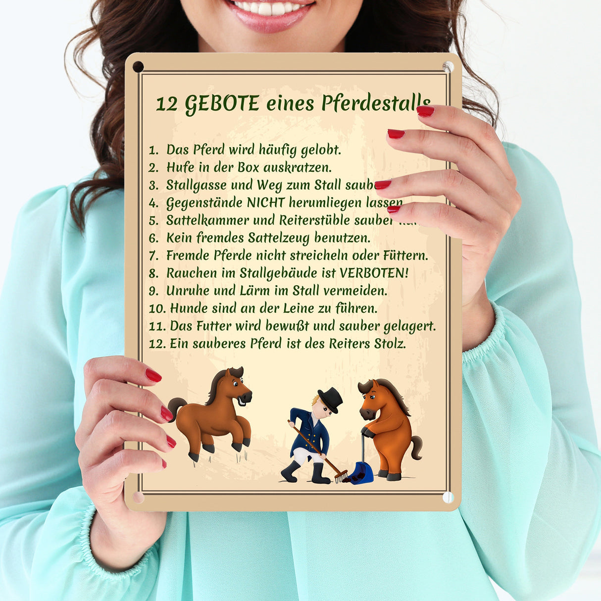 12 Gebote eines Pferdestalls Metallschild in 15x20 cm
