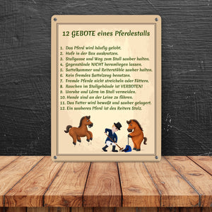 12 Gebote eines Pferdestalls Metallschild in 15x20 cm
