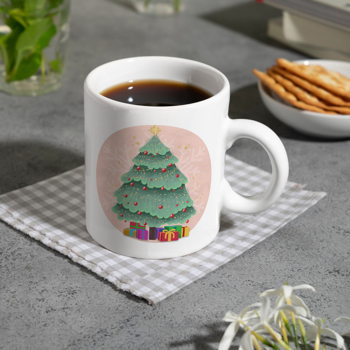 Merry Christmas Kaffeetasse mit schönem Weihnachtsbaum Motiv und Spruch