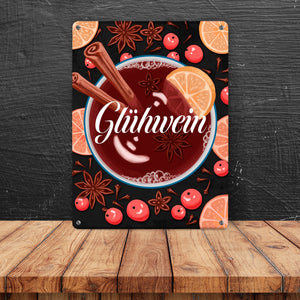 Glühwein mit Zutaten Motiv - dekoratives Metallschild für die Weihnachtszeit