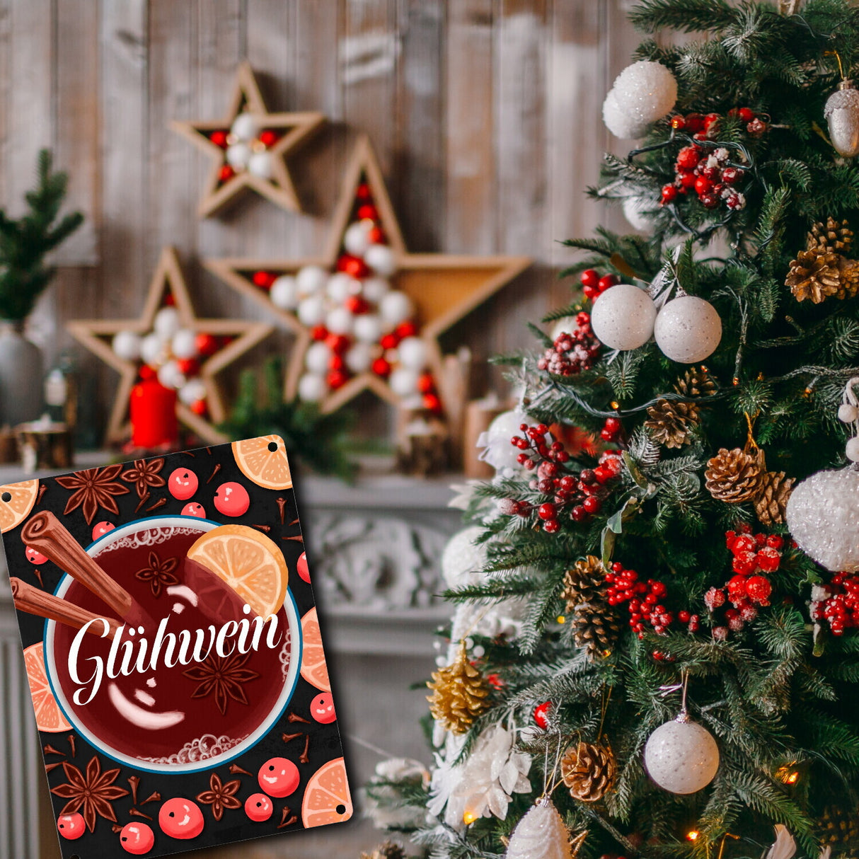 Glühwein mit Zutaten Motiv - dekoratives Metallschild für die Weihnachtszeit